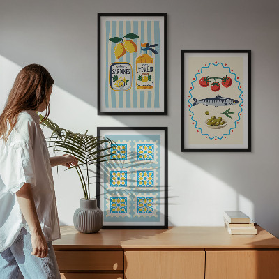 Zestaw obrazów do salonu Ilustracje kuchenne styl śródziemnomorski