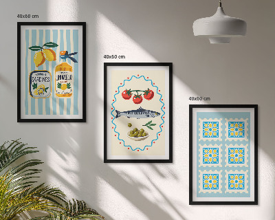 Zestaw obrazów do salonu Ilustracje kuchenne styl śródziemnomorski