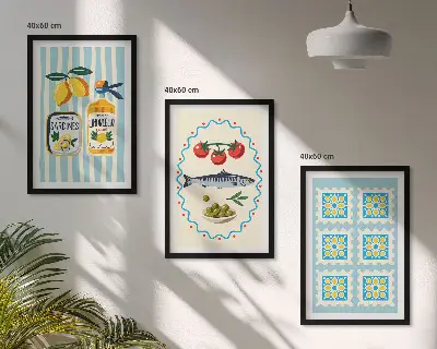 Zestaw ilustracji kuchennych w stylu śródziemnomorskim zestaw obrazów do salonu