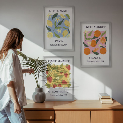 Kompozycja obrazów na ścianę Owocowe postery cytryny truskawki