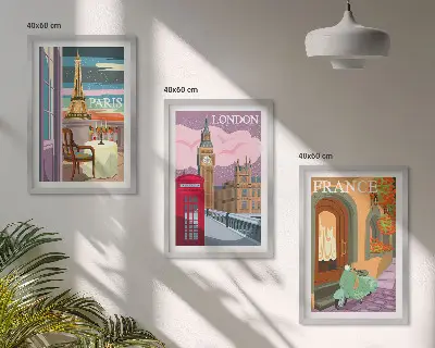 Zestaw 3 obrazów do salonu widoki Paryż i Londyn w stylu retro