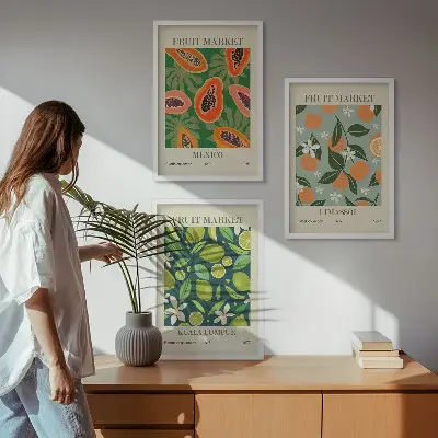 Zestaw obrazów do salonu owocowe postery w stylu vintage