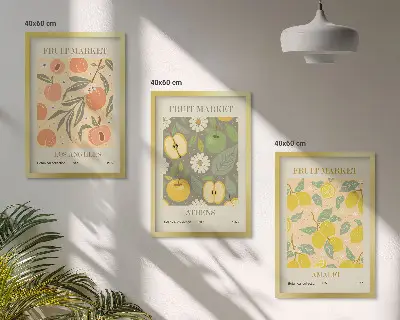 Kompozycja obrazów na ścianę z owocowymi wzorami w stylu retro