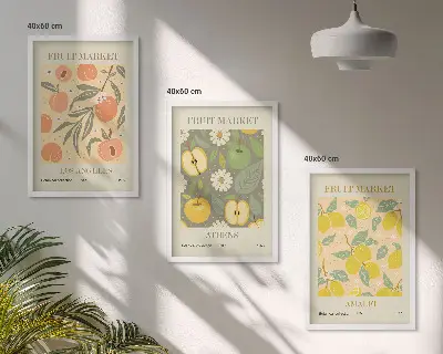 Kompozycja obrazów na ścianę z owocowymi wzorami w stylu retro