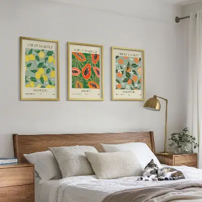 Zestaw 3 plakatów z motywem owoców z cytrynami i papajami do salonu