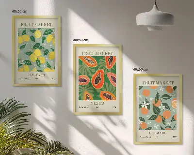 Zestaw 3 plakatów z motywem owoców z cytrynami i papajami do salonu