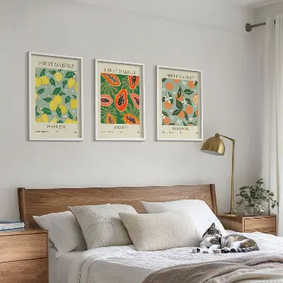 Zestaw 3 plakatów z motywem owoców z cytrynami i papajami do salonu