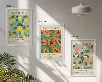 Zestaw 3 plakatów z motywem owoców z cytrynami i papajami do salonu