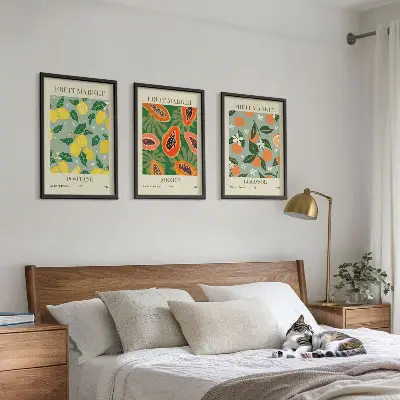 Zestaw 3 plakatów z motywem owoców z cytrynami i papajami do salonu
