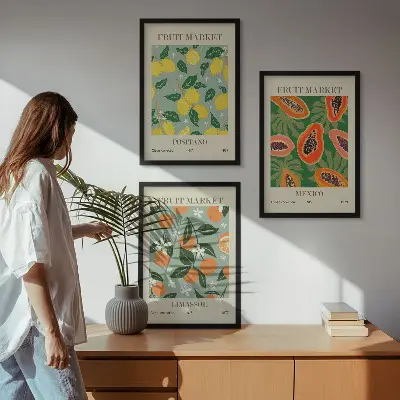 Zestaw 3 plakatów z motywem owoców z cytrynami i papajami do salonu