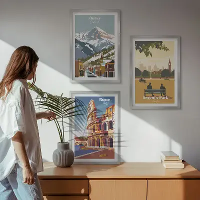 Kompozycja obrazów na ścianę z motywem gór w Ouray, Londynu oraz Koloseum