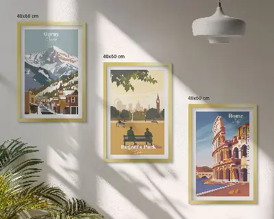 Kompozycja obrazów na ścianę z motywem gór w Ouray, Londynu oraz Koloseum