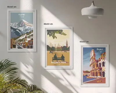 Kompozycja obrazów na ścianę z motywem gór w Ouray, Londynu oraz Koloseum