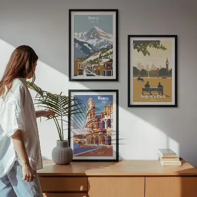 Kompozycja obrazów na ścianę z motywem gór w Ouray, Londynu oraz Koloseum