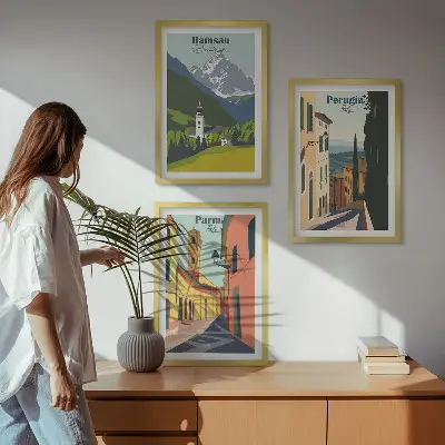 Zestaw 3 obrazów do salonu z górskimi pejzażami i włoskimi krajobrazami