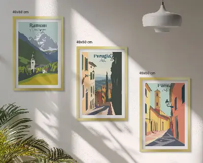 Zestaw 3 obrazów do salonu z górskimi pejzażami i włoskimi krajobrazami
