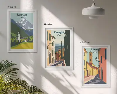Zestaw 3 obrazów do salonu z górskimi pejzażami i włoskimi krajobrazami