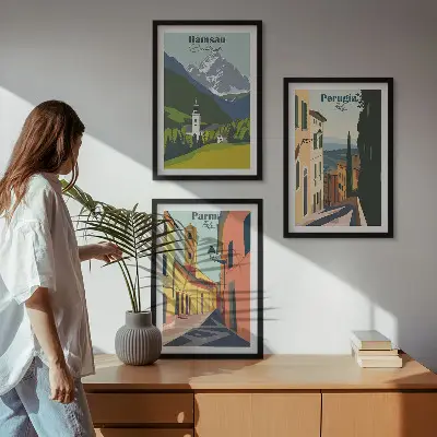 Zestaw 3 obrazów do salonu z górskimi pejzażami i włoskimi krajobrazami