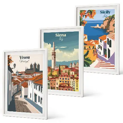 Zestaw obrazów do salonu Retro ilustracje miast świata