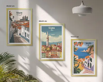 Zestaw obrazów do salonu retro ilustracje miast świata
