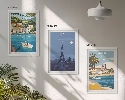Zestaw obrazów do salonu z nadmorskimi miastami i architekturą