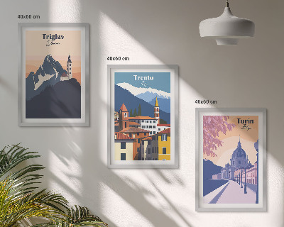 Kompozycja obrazów na ścianę Góry architektura retro ilustracje