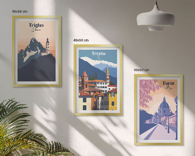 Kompozycja obrazów na ścianę Góry architektura retro ilustracje