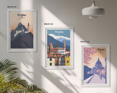 Kompozycja obrazów na ścianę Góry architektura retro ilustracje