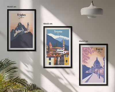 Kompozycja obrazów na ścianę Góry architektura retro ilustracje