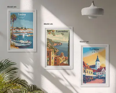 Zestaw obrazów do salonu widoki nadmorskich miast