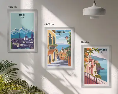 Kolorowe retro widoki miast zestaw 3 obrazów do salonu
