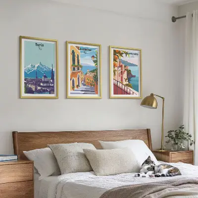 Kolorowe retro widoki miast zestaw 3 obrazów do salonu