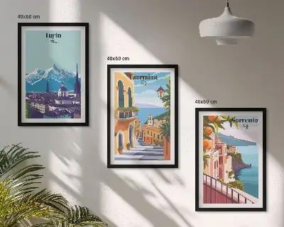 Kolorowe retro widoki miast zestaw 3 obrazów do salonu