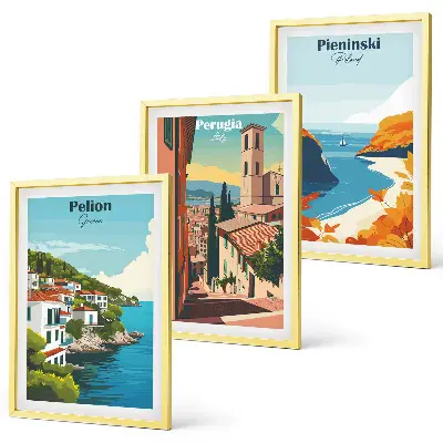 Zestaw obrazów do salonu malownicze krajobrazy w stylu retro