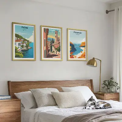 Zestaw obrazów do salonu malownicze krajobrazy w stylu retro