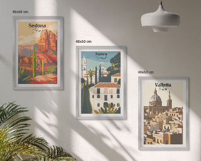 Zestaw 3 obrazów do salonu Widoki Sedona Sintra Valletta retro