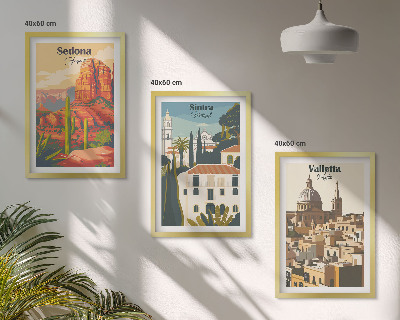 Zestaw 3 obrazów do salonu Widoki Sedona Sintra Valletta retro