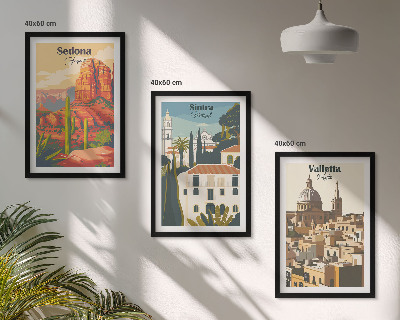 Zestaw 3 obrazów do salonu Widoki Sedona Sintra Valletta retro