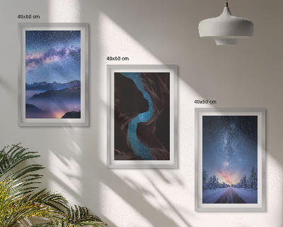 Zestaw obrazów do salonu Nocne niebo góry zimowy krajobraz