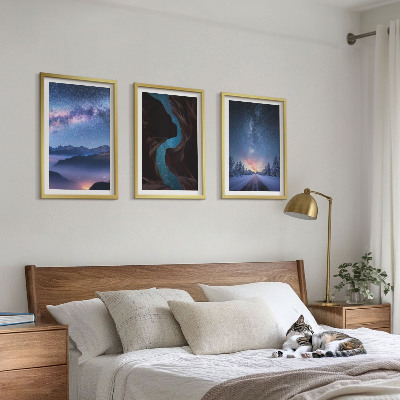 Zestaw obrazów do salonu Nocne niebo góry zimowy krajobraz