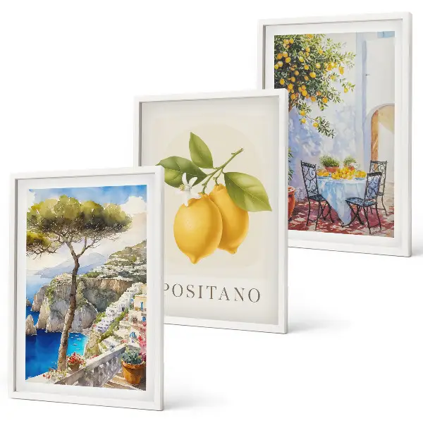 Zestaw obrazów do salonu widoki Positano z cytrynami