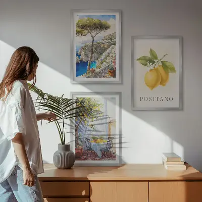 Zestaw obrazów do salonu widoki Positano z cytrynami