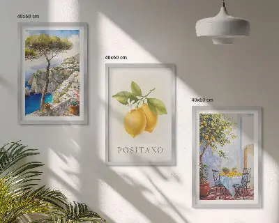 Zestaw obrazów do salonu widoki Positano z cytrynami