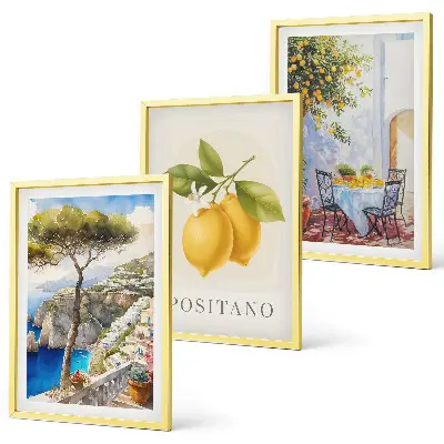 Zestaw obrazów do salonu widoki Positano z cytrynami