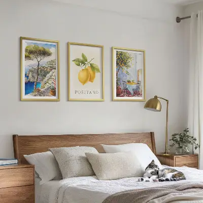 Zestaw obrazów do salonu widoki Positano z cytrynami