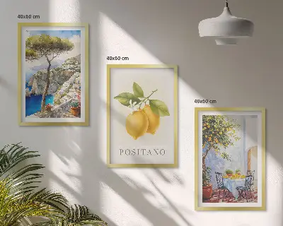 Zestaw obrazów do salonu widoki Positano z cytrynami
