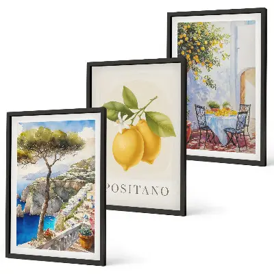 Zestaw obrazów do salonu widoki Positano z cytrynami