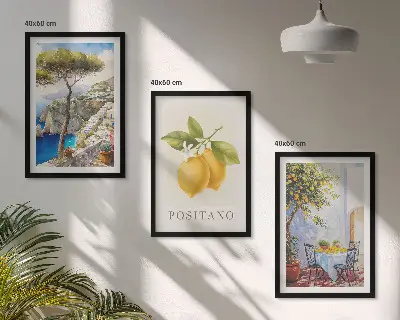Zestaw obrazów do salonu widoki Positano z cytrynami