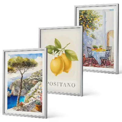 Zestaw obrazów do salonu widoki Positano z cytrynami