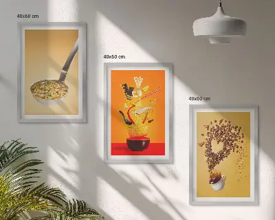 Zestaw 3 obrazów do salonu z motywami jedzenia kuchennego